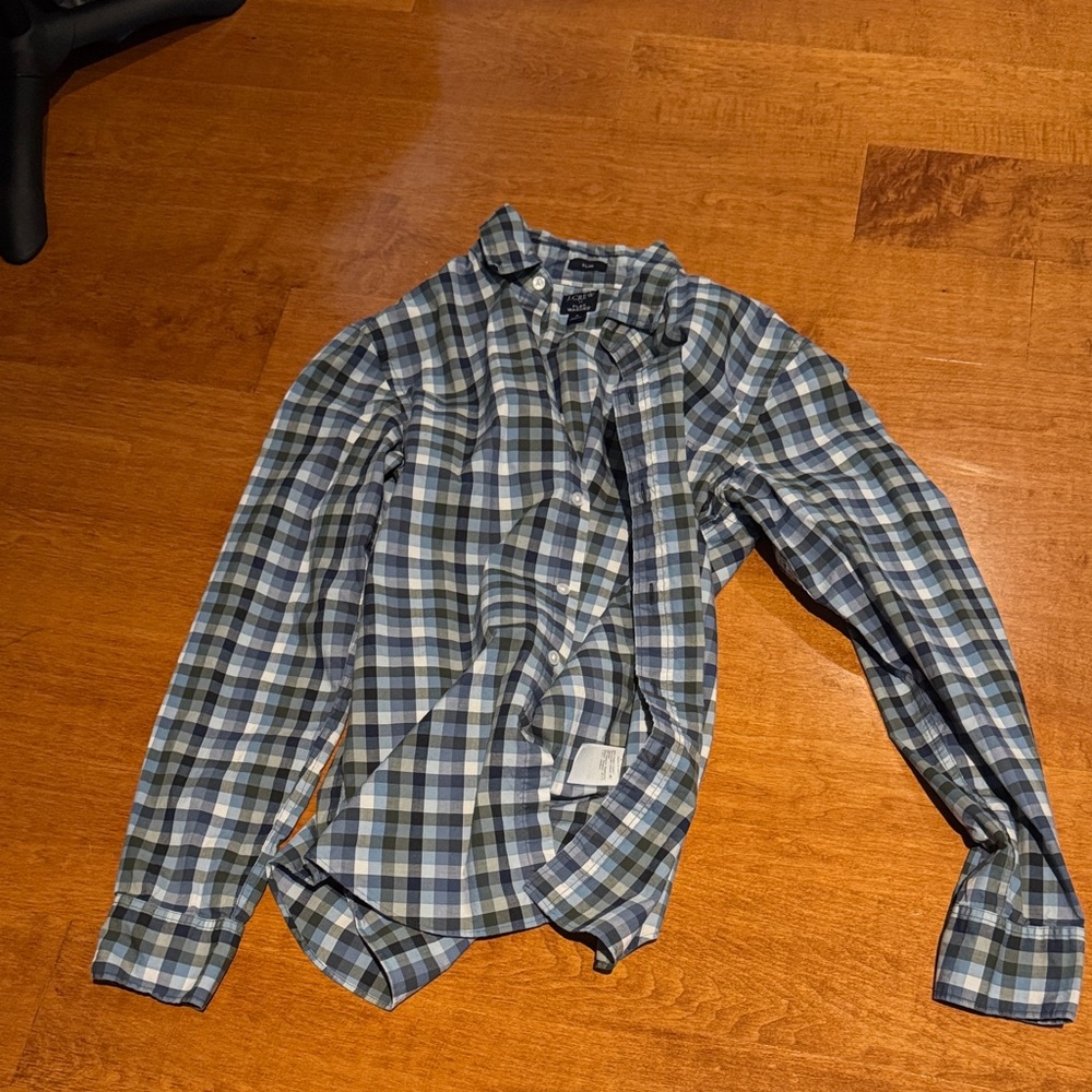 J. Crew Blue and Green Checkered Button-Down Shirt